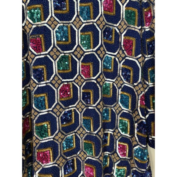 VTG i magnin 100% Silk Sequined Jewel Tone Dress Coat by Judith Ann Creations L - Picture 14 of 16